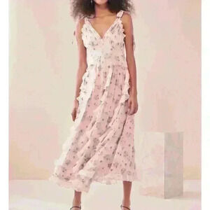 Rebecca Taylor Leander floral metallic clip midi dress in pink silk